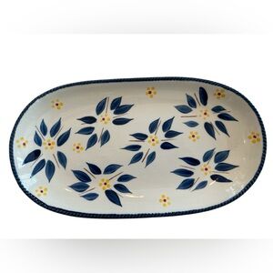 Temptations Navy Sandwich Dessert Tray Old World Handpainted Rare 12x7"